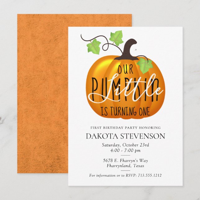 Lilla Pumpkin är Turing One | FÖDELSEDAGSFEST Inbjudningar (Fram/baksida)