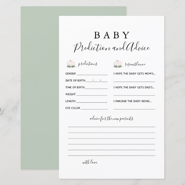 Lilla Pumpkin Baby-förutsägelse och rådgivningskor (Fram/baksida)