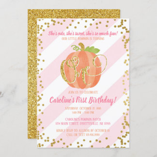 Lilla Pumpkin Birthday-inbjudan Rosa och Guld Inbjudningar