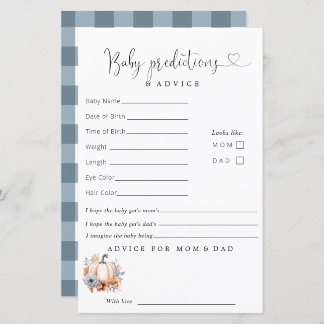 Lilla Pumpkin Boy Shower PredicAdvice (Fram/baksida)