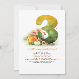Lilla Pumpkin Fall 3rd Birthday Party-inbjudan Inbjudningar