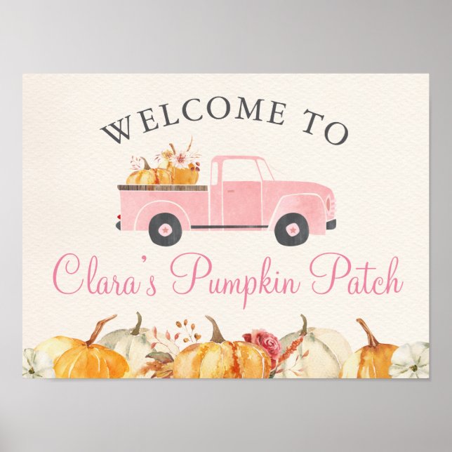 Lilla Pumpkin Fall Blommigt Girl Birthday Välkomme Poster (Framsidan)