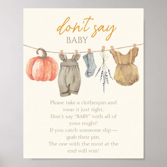 Lilla Pumpkin Fall Clothes Girl Säg inte Baby Poster (Framsidan)