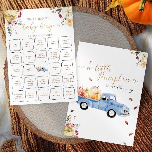 Lilla Pumpkin Fall hitta gästen Baby Bingo-spelet Inbjudningar (Skapare uppladdad)
