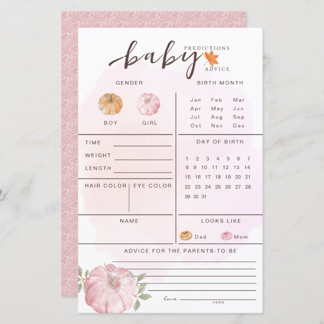 Lilla Pumpkin-förutsägelsespel för höstfälla i Bab (Fram/baksida)