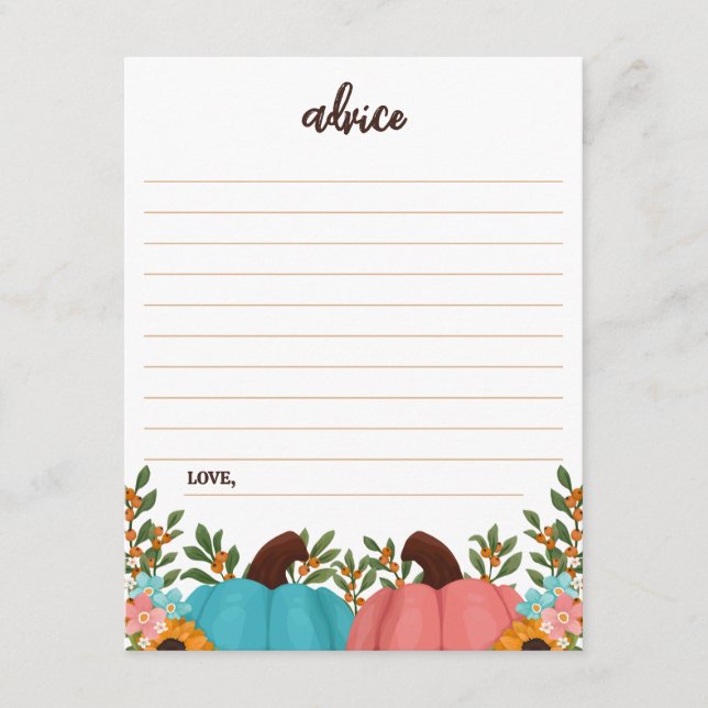 Lilla Pumpkin Gender Reveal Advice Tilläggskort (Framsida)