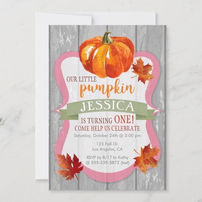 Lilla Pumpkin Girl's Autumn Birthday-inbjudan Inbjudningar (Framsida)