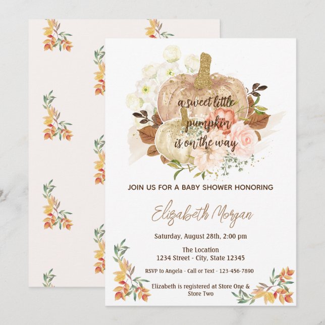Lilla Pumpkin, Höst löv Baby Shower Inbjudningar (Fram/baksida)