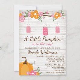 Lilla Pumpkin Mason Burk Fall Girl Baby Shower Inbjudningar