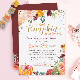 Lilla Pumpkin på hennes Blommigt, babyskor Inbjudningar