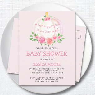 Lilla Pumpkin på hennes sätt Rosa Baby Shower Inbjudan Vykort