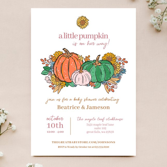 Lilla Pumpkin på sättet Flickans babyskor Inbjudningar (Skapare uppladdad)