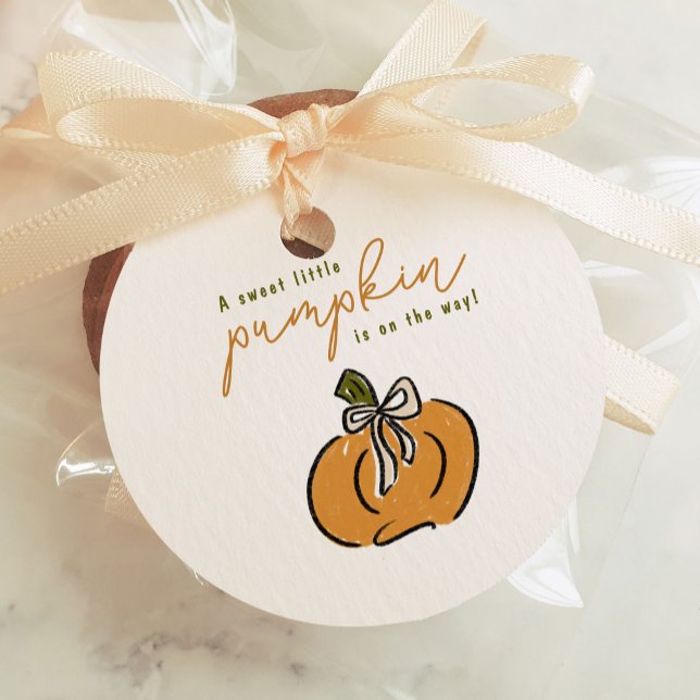 Lilla Pumpkin på Tacken för babyskor Gåvor Etiketter (Little Pumpkin On The Way Baby Shower Thank You Favor Tags)