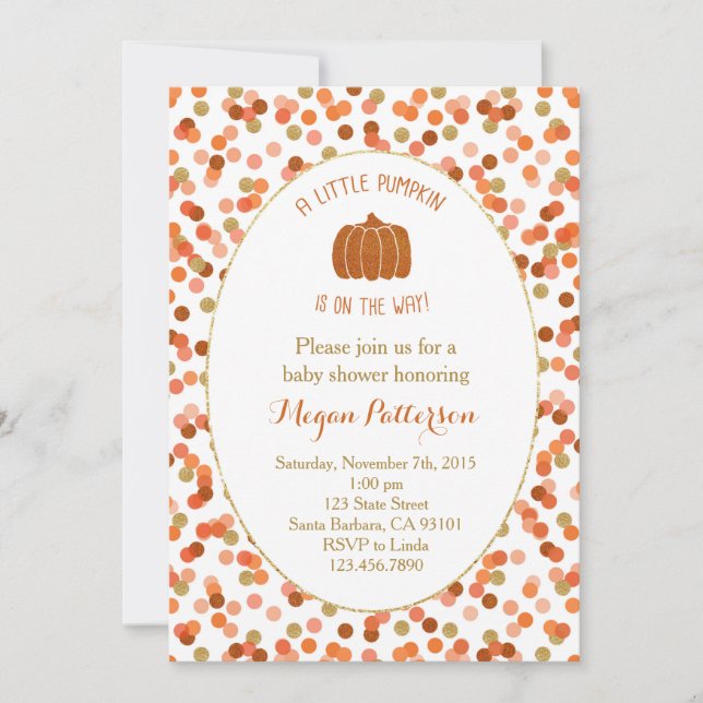 Lilla Pumpkin på vägen! Inbjudan till babyvisnings (Framsida)