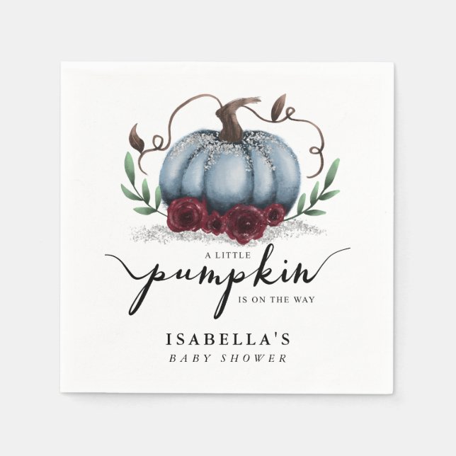 Lilla Pumpkin på Way Blue Baby Shower Pappersservett (Framsidan)