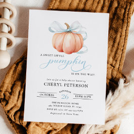 Lilla Pumpkin på Way Blue Bow Boy Shower Inbjudningar