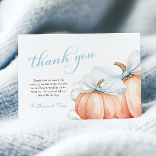 Lilla Pumpkin på Way Blue Bow Boy Shower Tack Kort