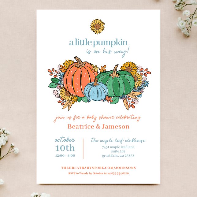 Lilla Pumpkin på Way Boy Baby Shower Inbjudningar (Skapare uppladdad)