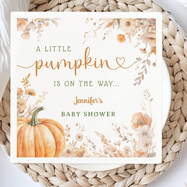 Lilla Pumpkin på Way Fall Baby Shower Papper Pappersservett (Skapare uppladdad)