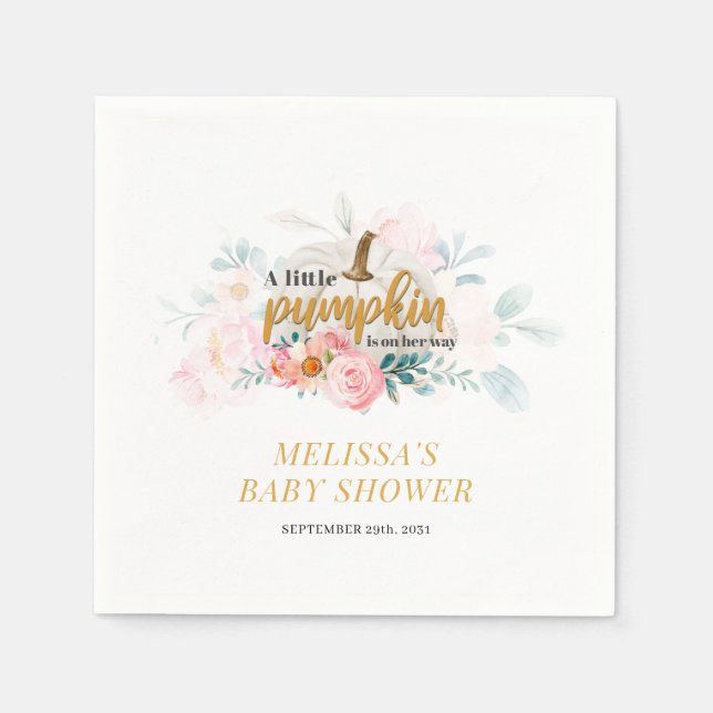 Lilla Pumpkin på Way Fall Girls Baby Shower Pappersservett (Framsidan)