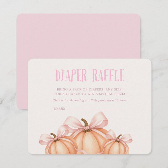 Lilla Pumpkin, rosa båge, Coquette-diaper raffle Inbjudningar (Fram/baksida)