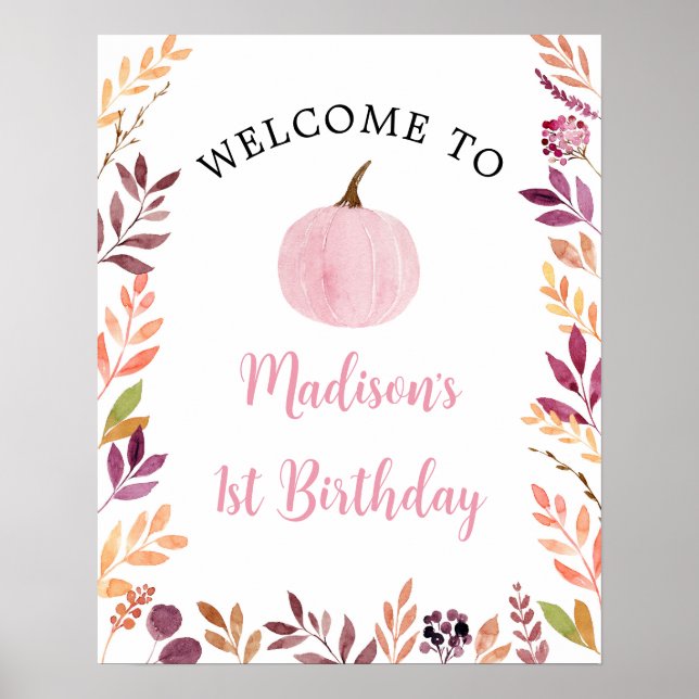 Lilla Pumpkin Rosa Girl Boho Birthday Välkommen Poster (Framsidan)
