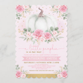 Lilla Pumpkin Rosa Guld Blommigt Fall Baby Shower Inbjudningar