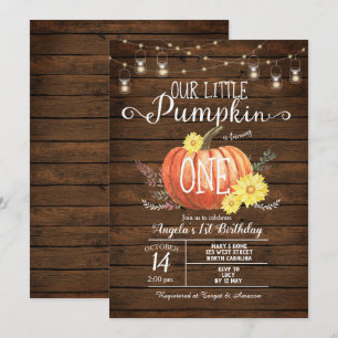 Lilla Pumpkin Wood, första födelsedagen inbjudan