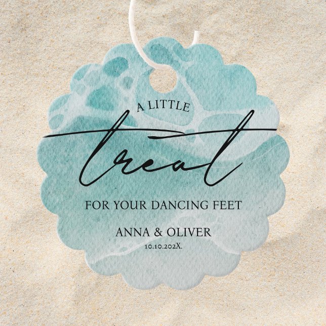 Lilla ratt för din dancing Feet Beach Wedding Gåvor Etiketter (A little treat for your dancing feet)