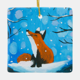 Lilla räv älskar snö julgransprydnad keramik