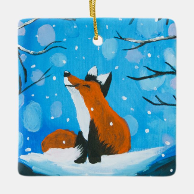 Lilla räv älskar snö julgransprydnad keramik (Framsida)