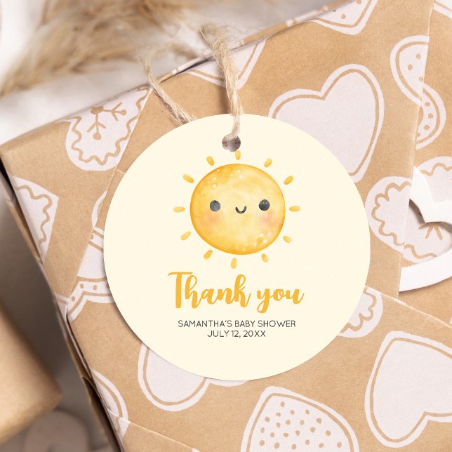 Lilla Ray från Sunshine Baby Shower Round Gåvor Etiketter (Little Ray of Sunshine Boho Baby Shower Round Favor Tags)