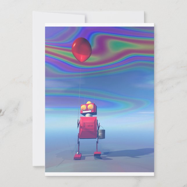 Lilla Red Birthday Robot 2-inbjudan Inbjudningar (Framsida)