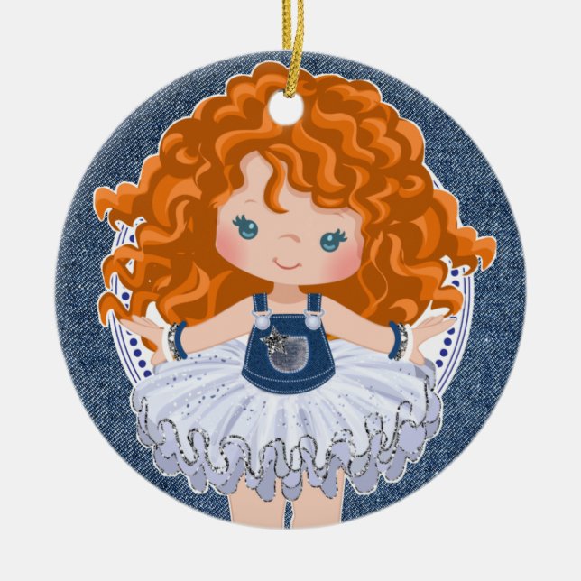 Lilla Red Halls Girl Denim & Diamonds jul Julgransprydnad Keramik (Framsidan)