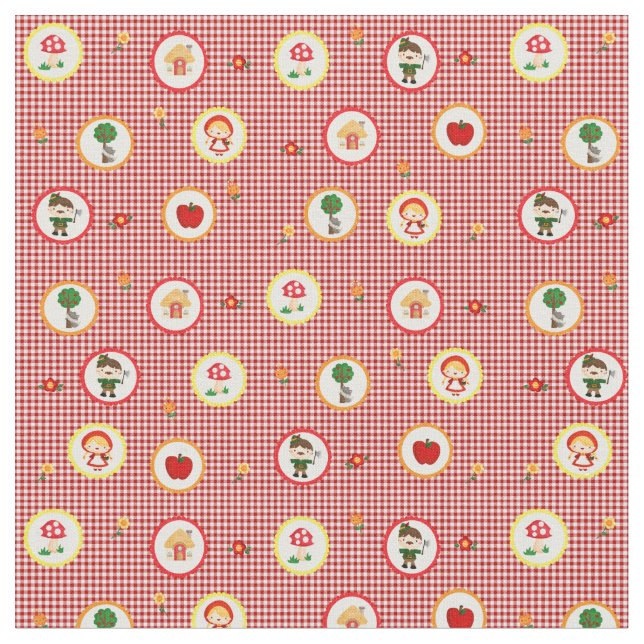 Lilla Red Riding Huva på Red and White Gingham Tyg (Närbild)