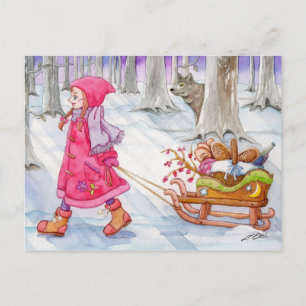 Lilla Red Riding Huva Post Card Vykort