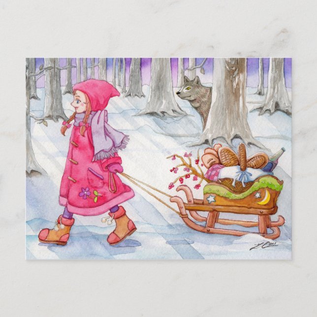 Lilla Red Riding Huva Post Card Vykort (Framsida)