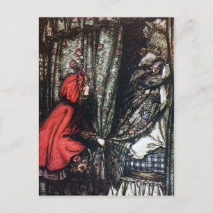 Lilla Red Riding Huva Postcard Vykort
