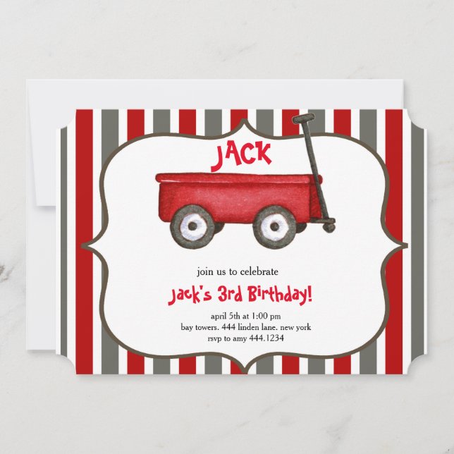 Lilla Red Wagon Boy Birthday-inbjudan Inbjudningar (Framsida)