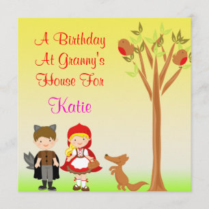 Lilla Riding Huva Birthday Firande Inbjudningar