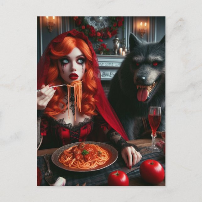 Lilla röda mörk fantasy vykort (Framsida)