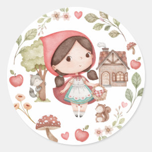 Lilla Rödluvan Söt Whimsical Runt Klistermärke