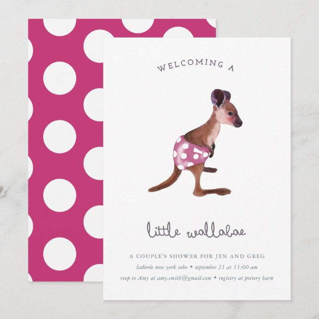 Lilla roo i hallon inbjudningar (Fram/baksida)