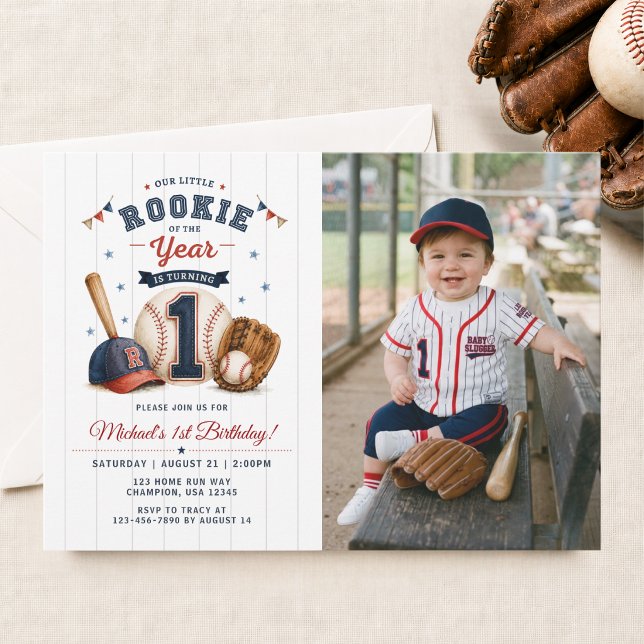 Lilla Rookie 1-års Baseball Fotografi Inbjudningar (Skapare uppladdad)