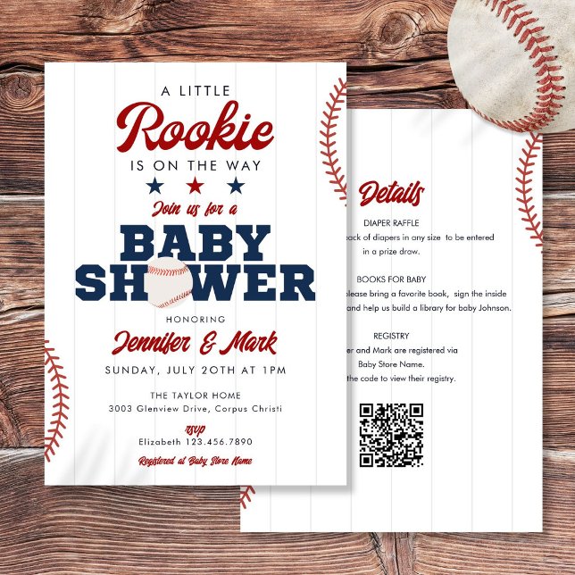 Lilla Rookie Baseball Allt-i-allo Barnkalas Inbjudningar (Little Rookie Baseball All In One Baby Shower Invitation)