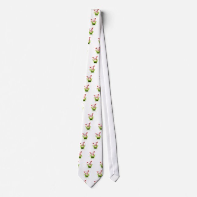 Lilla rosa gris i gräs slips (Framsida)