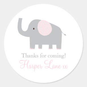 Lilla Rosa och Grått Elephant Sticker-etiketter Runt Klistermärke