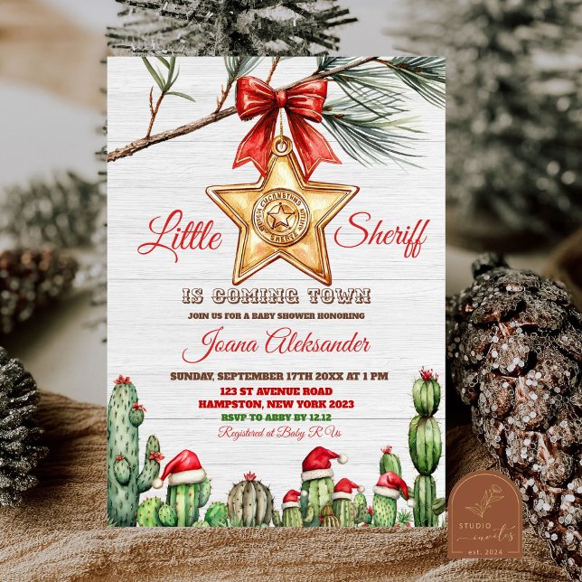 Lilla Sheriff Western Jul Baby Shower Inbjudningar (Skapare uppladdad)
