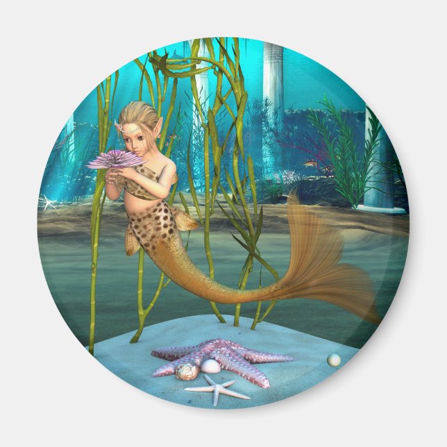 Lilla sjöjungfru med Anemonblomma Magnet (Framsidan)
