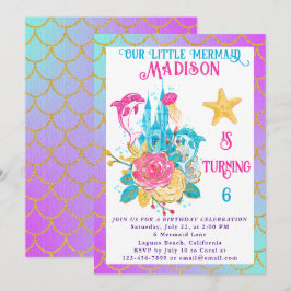 Lilla Sjöjungfru Svan Lila Turquise Guld Birthday Inbjudningar
